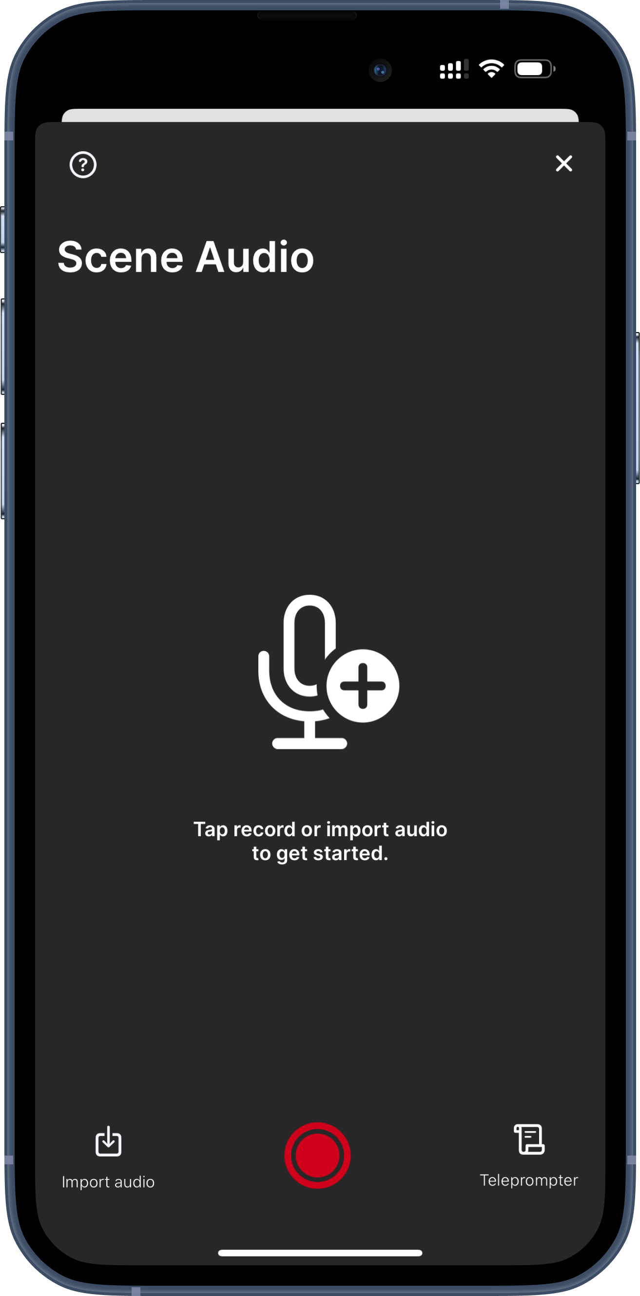 Phone showing the Record Scene Audio screen.